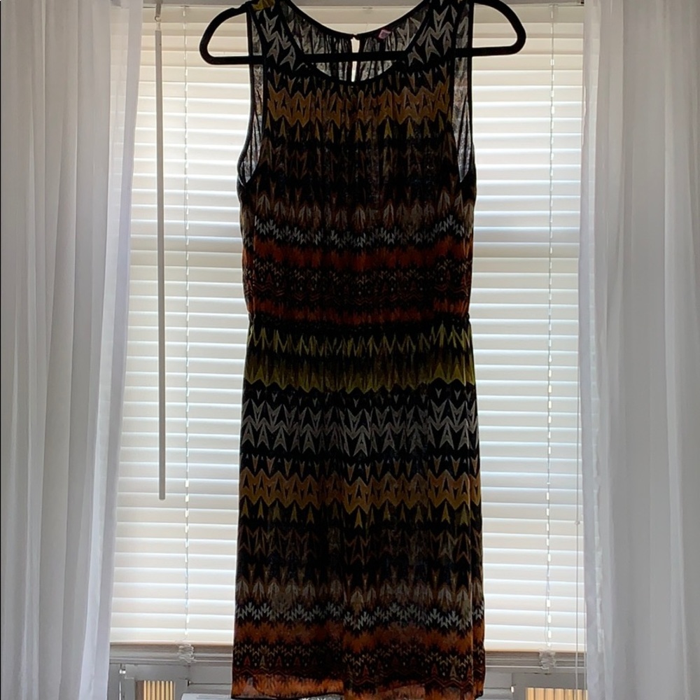 Vince Camuto multi color dress w/ leather piping